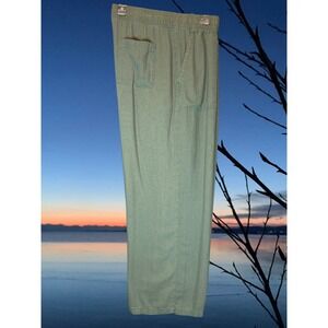 GAP Linen Rayon Blend Wide Leg Pull On Drawstring Pants Women's L Green Pockets